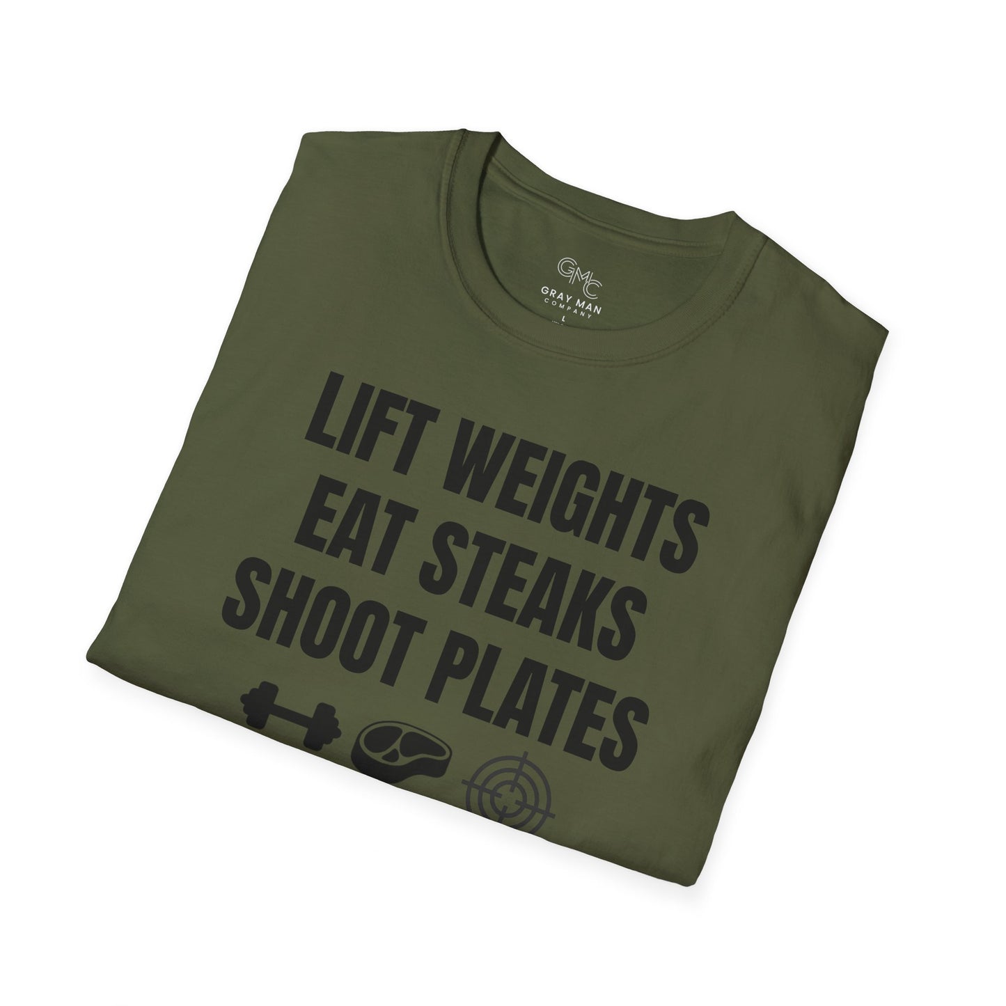 EDC Graphic T-Shirt - LIFT WEIGHTS, EAT STEAKS, SHOOT PLATES