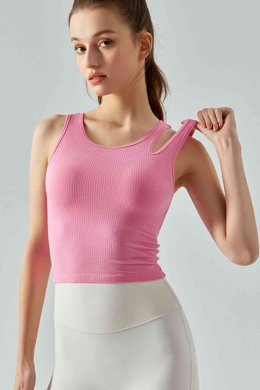 Ribbed Round Neck Sports Tank Top