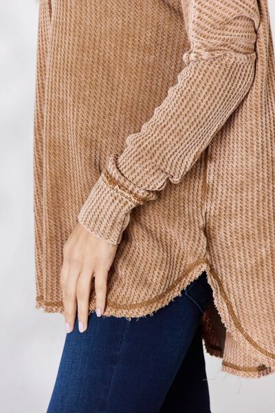 Zenana Oversized Washed Waffle Long Sleeve Top