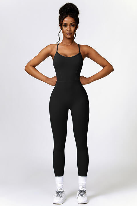 Open Back Spaghetti Strap Sports Jumpsuit