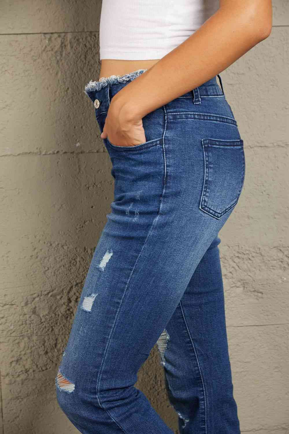 Baeful High Waist Distressed Raw Hem Jeans