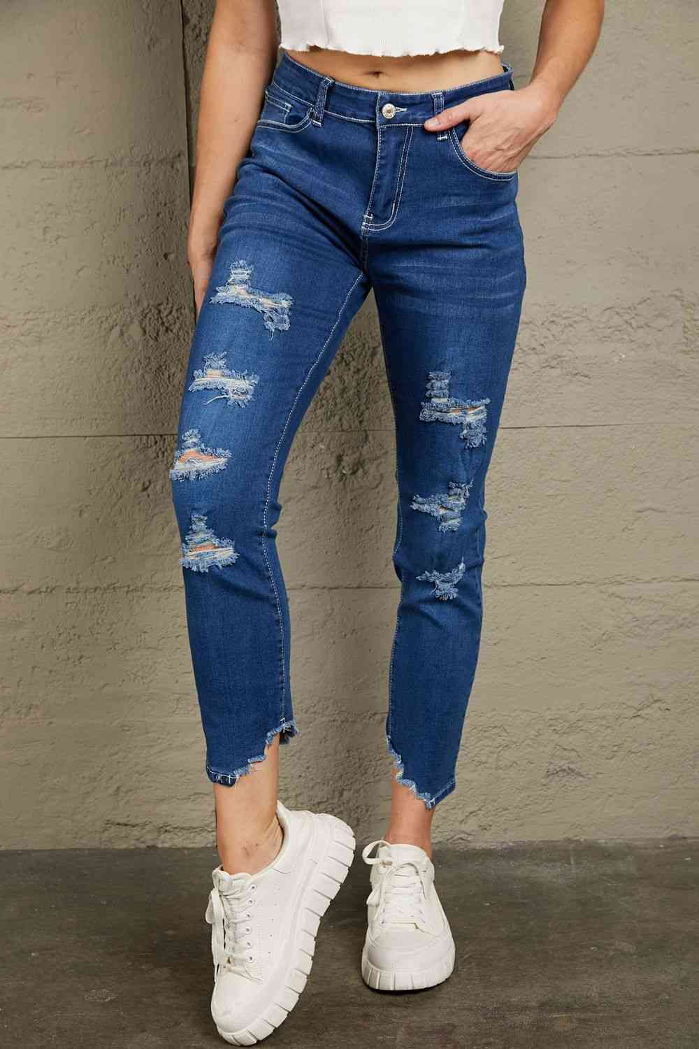 Baeful High-Rise Distressed Hem Detail Jeans