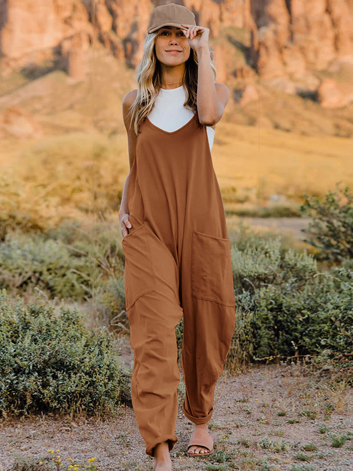 Double Take Full Size Sleeveless V-Neck Pocketed Jumpsuit