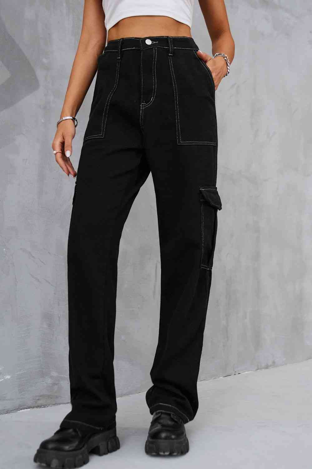 Baeful Long Straight Leg Jeans with Pockets