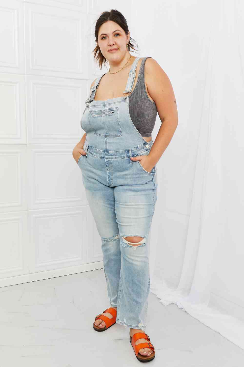 Judy Blue Melina Full Size Distressed Straight Leg Overalls