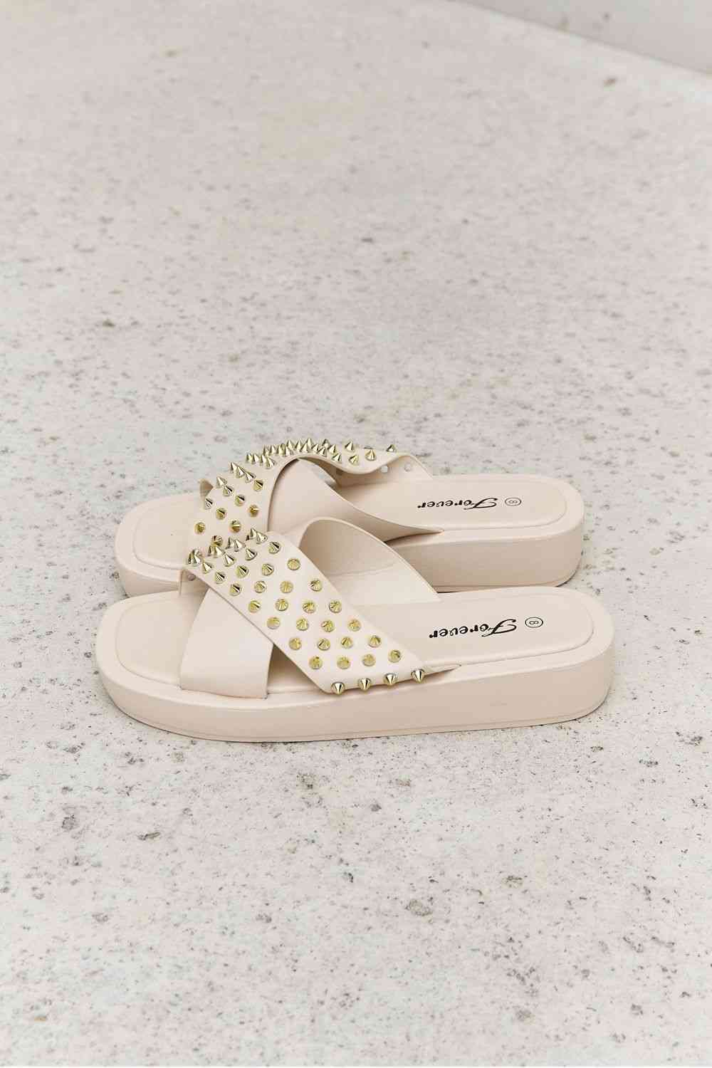 Forever Link Studded Cross Strap Sandals in Cream