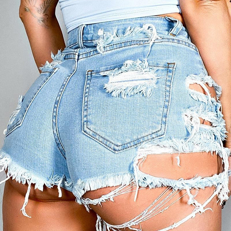 Distressed Asymmetrical Denim Shorts